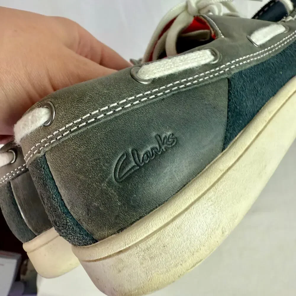 Clarks Kid's Boy's 5.5W 5.5 Navy Suede Leather Holbay Sea Boat Shoes Preppy